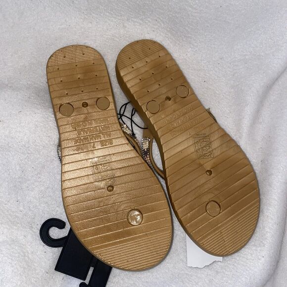 Ashley Blue Rhinestone Beach Bead Theme Flip Flops Sandals 7 Western Boho New - Picture 5 of 6